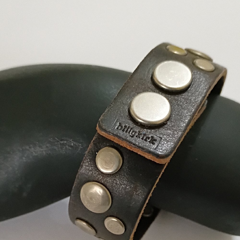 Billykirk Studded Brown Leather Bracelet with Silver Accents